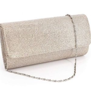 Elegant Metallic Beige Evening Clutch with Chain Strap